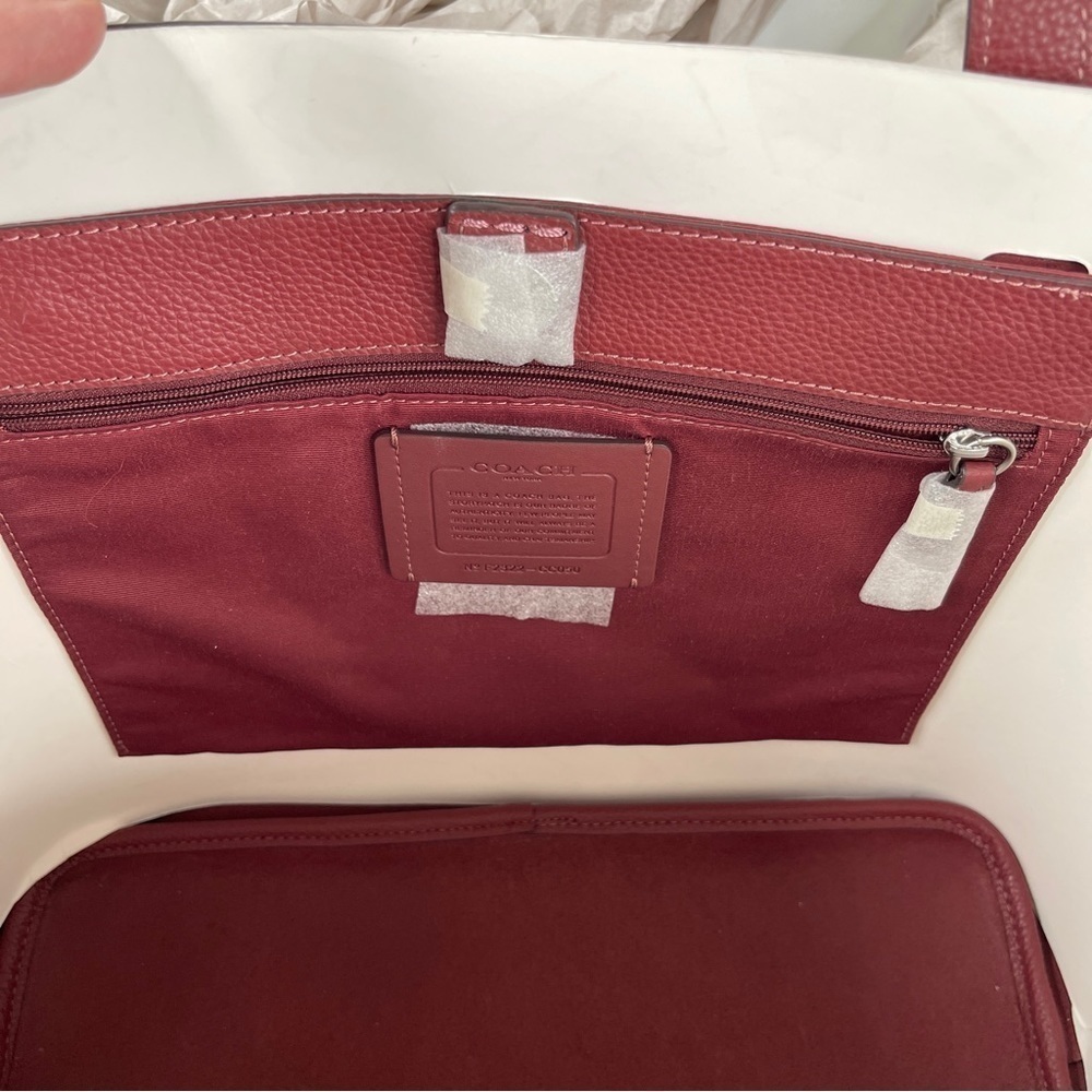 Coach Cameron Tote Embossed Pebbled Leather Wine Silver - Picture 8 of 17
